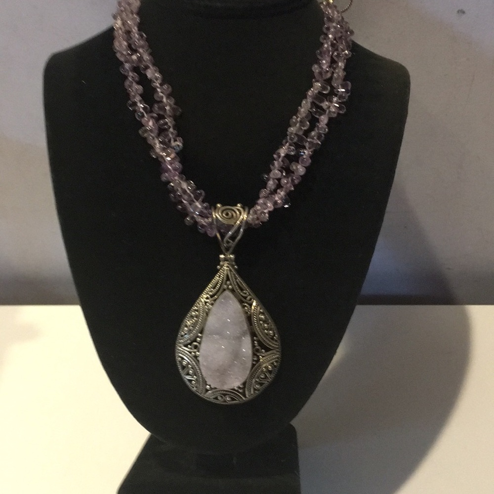 Amazing vintage real amethyst necklace & pendant